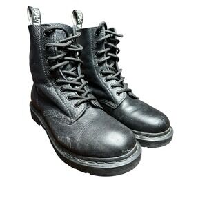 Dr. Martens Black Mono Lace Up Boots Sz 7 Virginia Leather 24479 Women's #S111-3